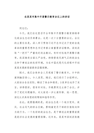 在某某市集中开展警示教育会议上的讲话