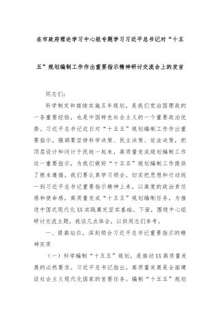 在市政府理论学习中心组专题学习习近平总书记对“十五五”规划编制工作作出重要指示精神研讨交流会上的发言