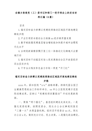 (6篇)在镇乡街道党（工）委书记和部门一把手例会上的发言材料汇编