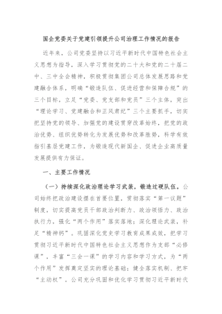 国企党委关于党建引领提升公司治理工作情况的报告