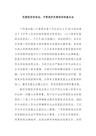 民营经济促进法：平等保护民营经济的基本法