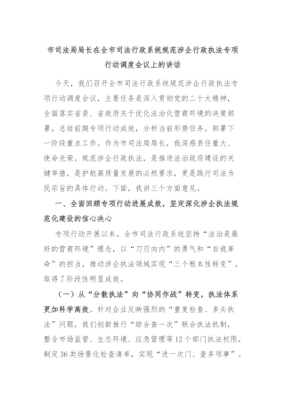 市司法局局长在全市司法行政系统规范涉企行政执法专项行动调度会议上的讲话
