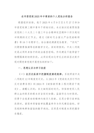 在市委党校2025年中青班的个人党性分析报告