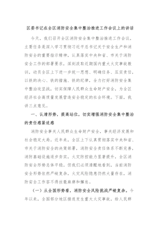 区委书记在全区消防安全集中整治推进工作会议上的讲话