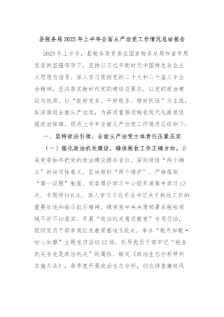 县税务局2025年上半年全面从严治党工作情况总结报告