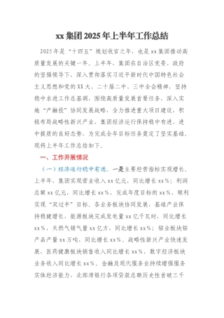 xx集团2025年上半年工作总结