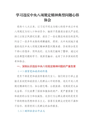 学习违反中央八项规定精神典型问题心得体会