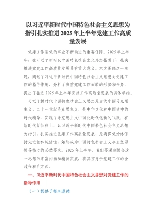 以习近平新时代中国特色社会主义思想为指引扎实推进2025年上半年党建工作高质量发展