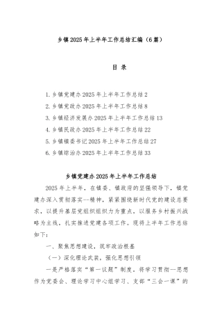 (6篇)乡镇2025年上半年工作总结汇编