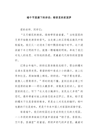 端午节国旗下的讲话：粽香里的家国梦