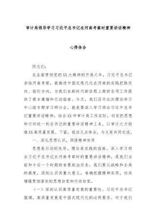 审计局领导学习习近平总书记在河南考察时重要讲话精神心得体会