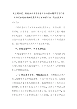 党组副书记、副检察长在理论学习中心组专题学习习近平总书记在河南考察时重要讲话精神研讨会上的交流发言