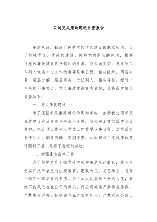 公司党风廉政建设自查报告