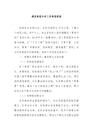 建设美丽乡村工作典型经验