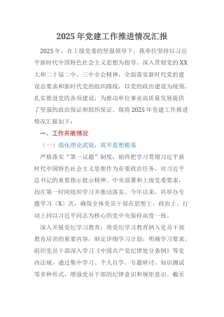 2025年党建工作推进情况汇报