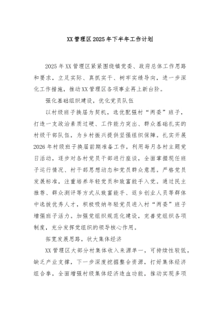 XX管理区2025年下半年工作计划