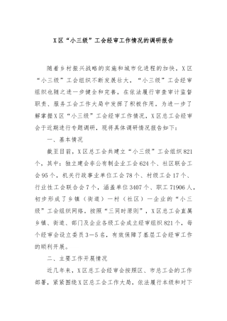 X区“小三级”工会经审工作情况的调研报告