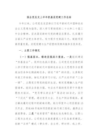 国企党总支上半年抓基层党建工作总结