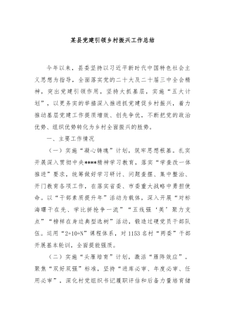 某县党建引领乡村振兴工作总结