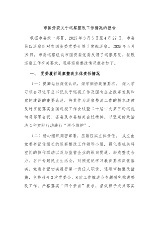 ‌市国资委关于巡察整改工作情况的报告