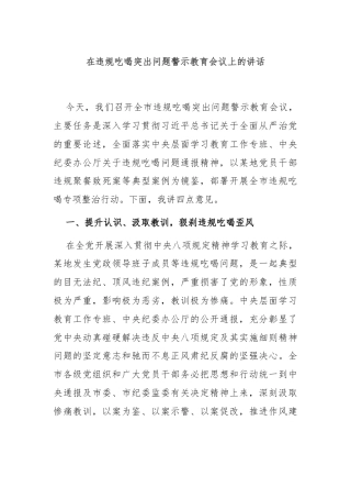 在违规吃喝突出问题警示教育会议上的讲话