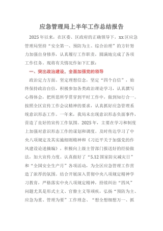 应急管理局上半年工作总结报告