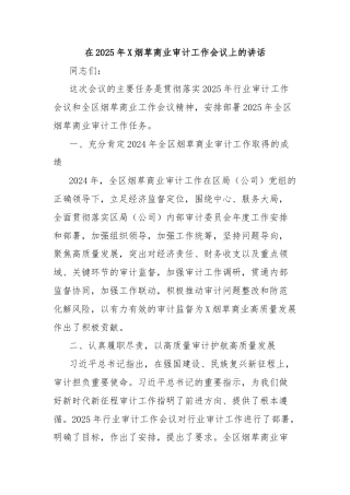 在2025年X烟草商业审计工作会议上的讲话