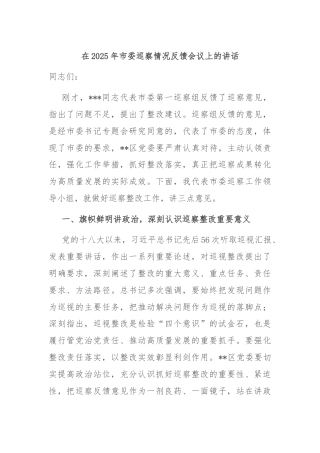 在2025年市委巡察情况反馈会议上的讲话