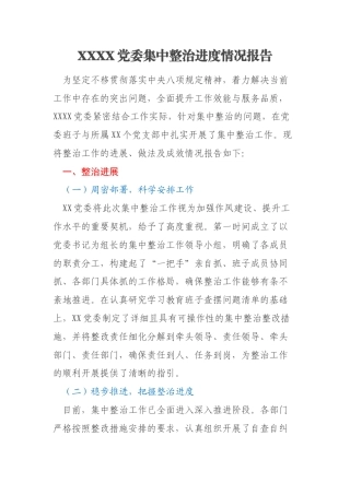 XXXX党委集中整治进度情况报告