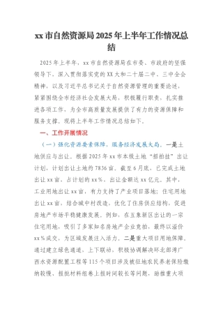 xx市自然资源局2025年上半年工作情况总结