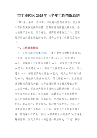 市工业园区2025年上半年工作情况总结