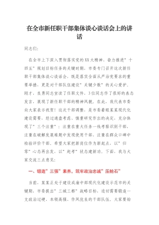 在全市新任职干部集体谈心谈话会上的讲话