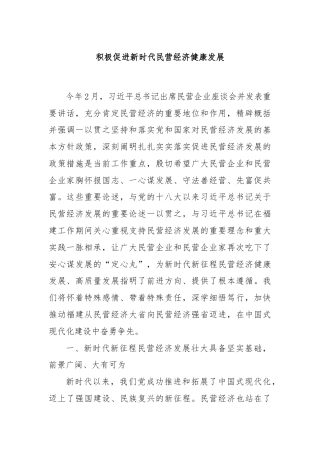 积极促进新时代民营经济健康发展