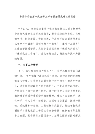 市府办公室第一党支部上半年抓基层党建工作总结