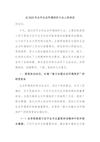 在2025年全市生态环境保护大会上的讲话