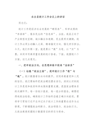 在全县统计工作会议上的讲话