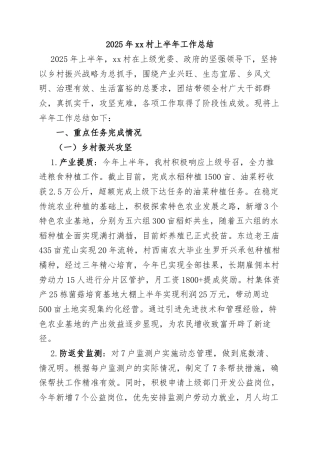 15.2025年xx村上半年工作总结