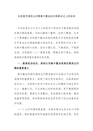 在违规吃喝突出问题集中整治动员部署会议上的讲话