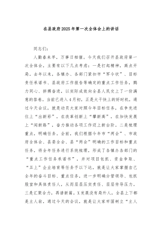 在县政府2025年第一次全体会上的讲话