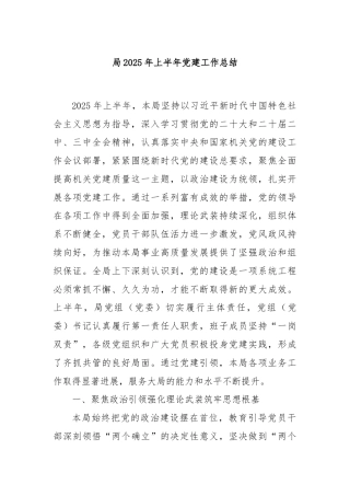 局2025年上半年党建工作总结