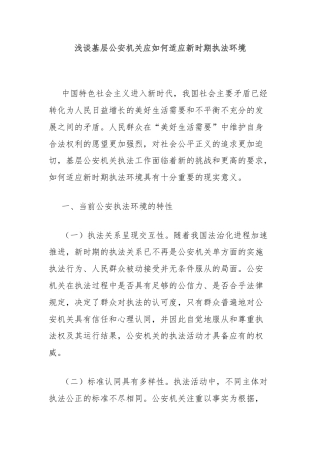 浅谈基层公安机关应如何适应新时期执法环境