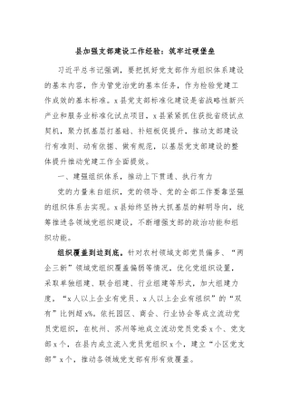 县加强支部建设工作经验：筑牢过硬堡垒