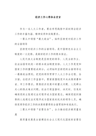 经济工作心得体会发言