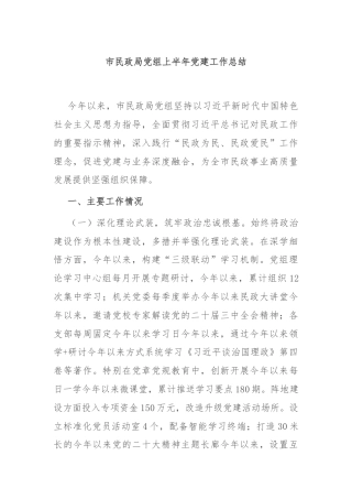 市民政局党组上半年党建工作总结