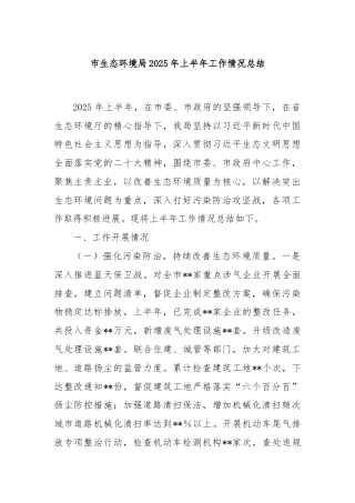 市生态环境局2025年上半年工作情况总结