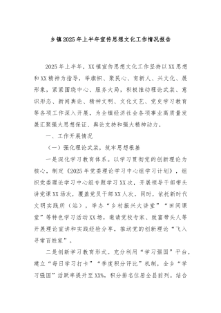 乡镇2025年上半年宣传思想文化工作情况报告