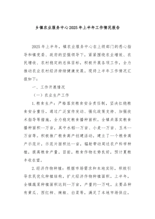 乡镇农业服务中心2025年上半年工作情况报告