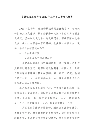 乡镇社会服务中心2025年上半年工作情况报告
