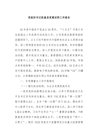 党组织书记抓基层党建述职工作报告