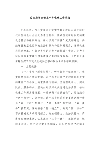 公安局党支部上半年党建工作总结